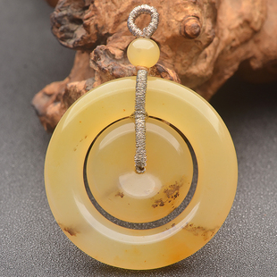 天然黄龙玉平安扣吊坠缅甸缅黄玉石子母扣挂件水草花袋袋扣男女款