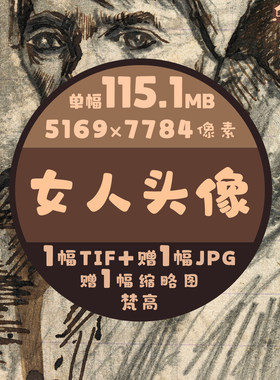 女人头像肖像素描速写线描超高清图梵高单幅作品临摹素材印刷壁纸