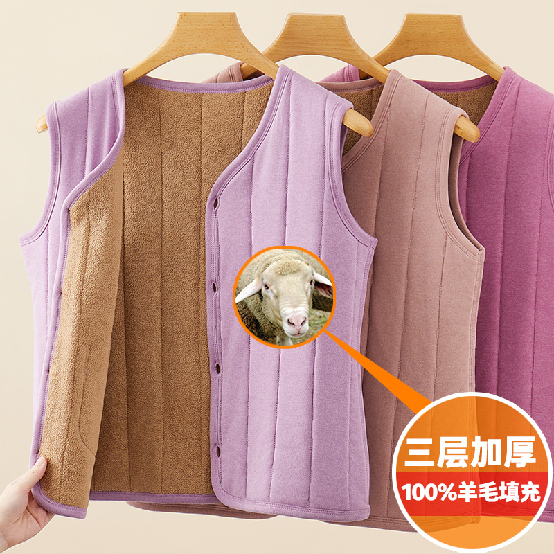 中老年人女士夹棉三层保暖马甲