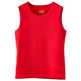 抗菌纯棉男士保暖背心加绒加厚大红色结婚内穿本命年属马甲秋冬季