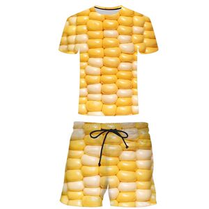 夏秋水果蔬菜新款清凉玉米3D印花图案T恤搞笑衣服网红爆款短袖