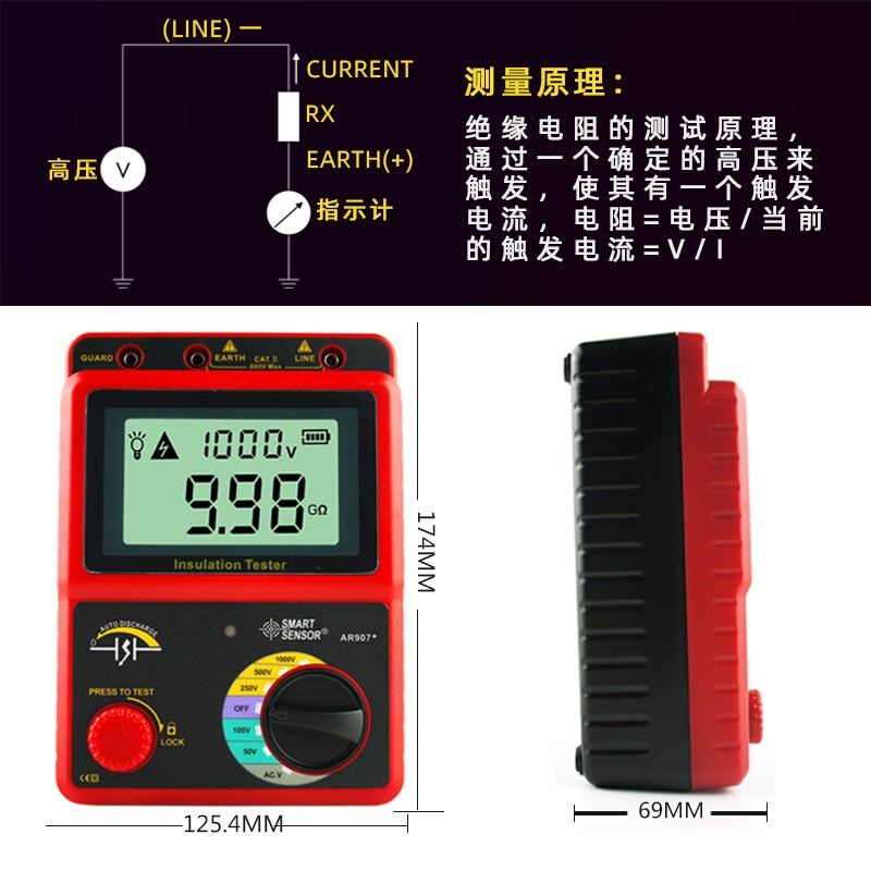 。兆欧表500V绝缘电阻测试仪1000V电子摇表2500V电阻表250V绝缘表