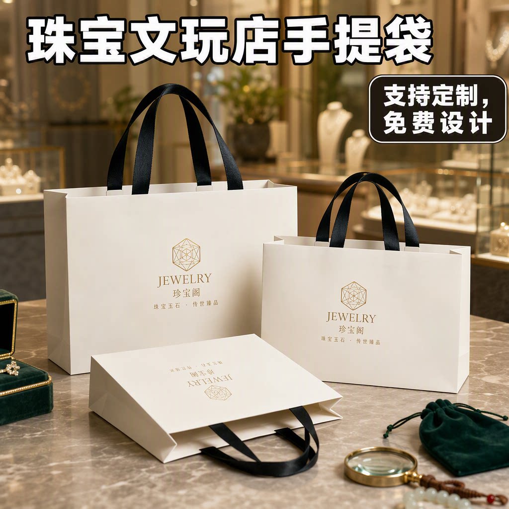 纸袋手提袋珠宝玉石文玩奢雅大气首饰盒高档纸袋礼品袋高级感Y557