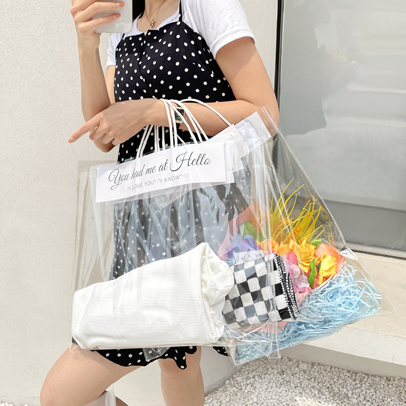 网红透明高级服装店手提袋塑料袋子男女儿童衣服袋包装袋定制logo