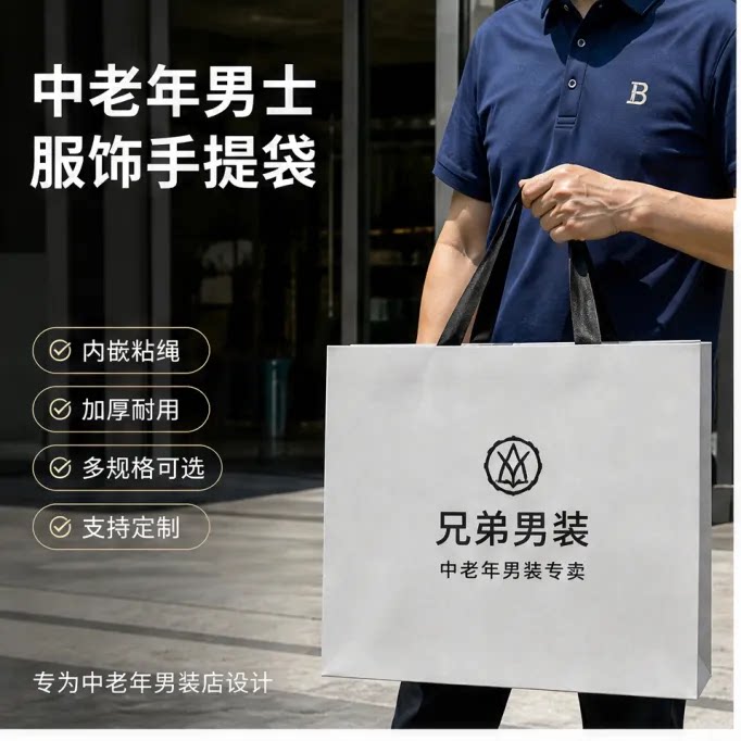 服装店手提袋中老年男装加厚购物袋时尚衣物包装袋定制纸袋Y409