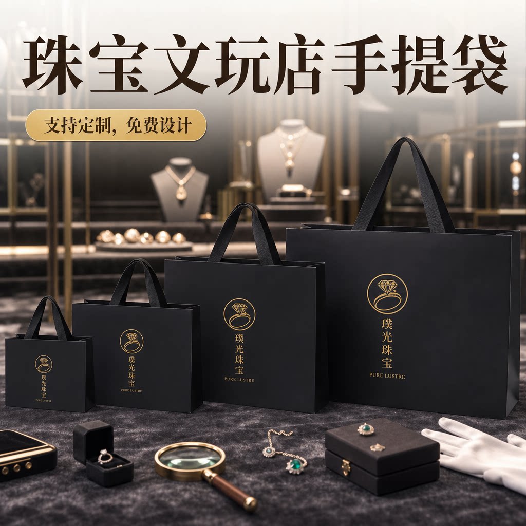 纸袋手提袋珠宝玉石文玩璀璨华贵加厚包装袋首饰盒礼袋购物袋Y556