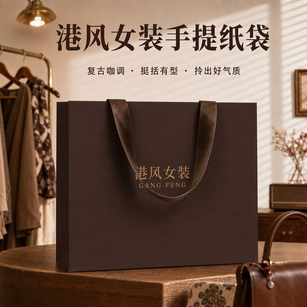 服装店手提袋复古港风女装怀旧风情衣服大容量纸袋购物袋印字Y477
