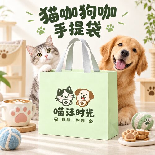 纸袋手提袋宠物生活馆猫粮狗粮礼盒大容量定制纸袋购物袋印字Y562