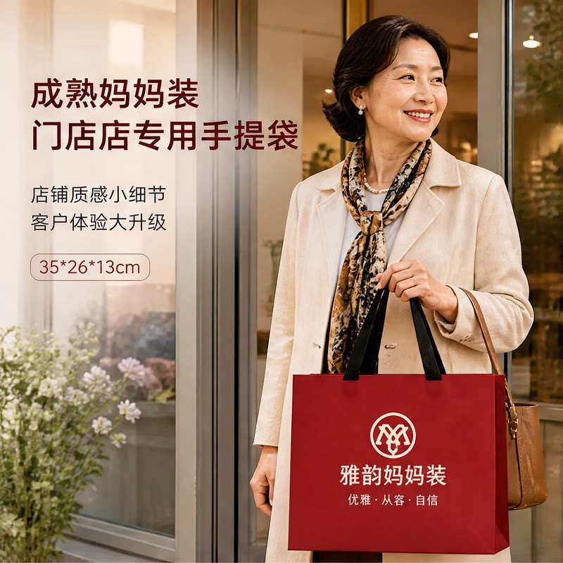 高档服装店手提袋成熟中年女装包装袋定制logo纸袋酒红购物袋Y471
