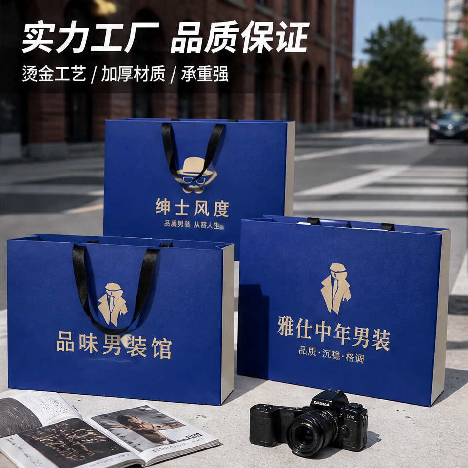 服装店手提袋中老年男装定制印logo商务高档包装袋批纸袋发Y408
