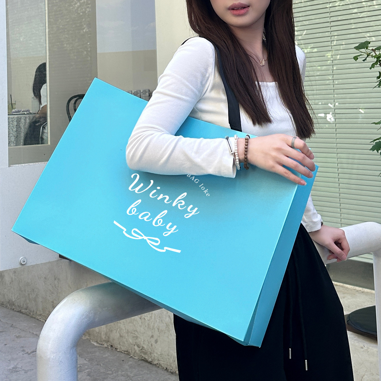 蓝色服装店手提袋女装包装袋定制时尚购物袋加厚礼品袋纸袋子Y360