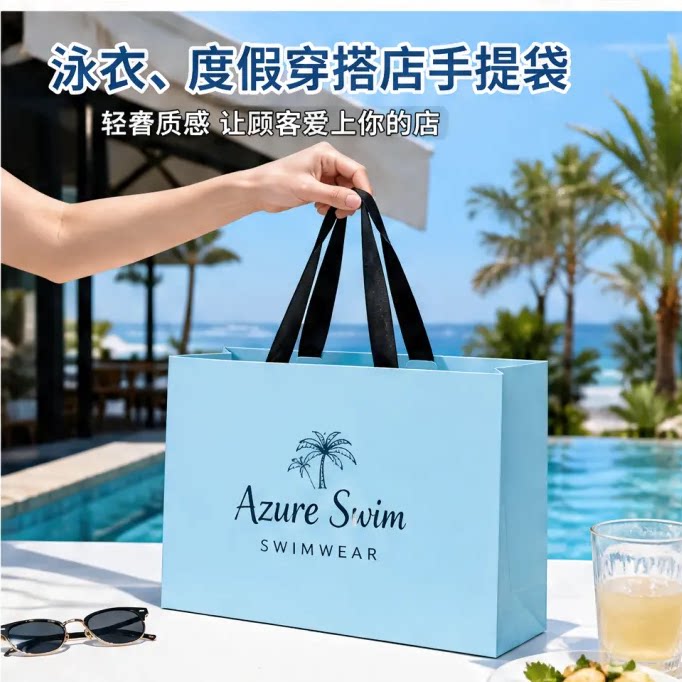 服装店手提袋泳衣度假穿搭薄荷绿高档纸袋礼品袋礼盒包装袋Y412