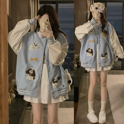 蓝色小狗刺绣棒球服外套女春秋款