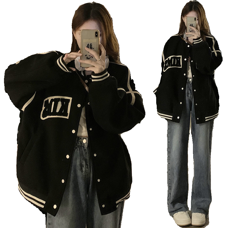 棒球服外套女春秋季宽松大码夹克