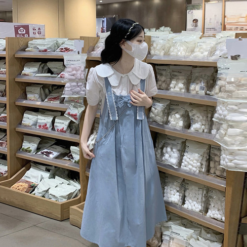 学院风纯棉背带裙两件套装少女夏