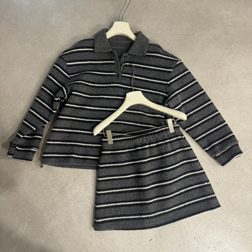 秋上新韩系慵懒条纹polo领宽松卫衣+自带安全裤半身裙两件套S122