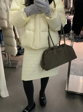 一善小众设计质奶油色菱格绗缝短款保暖羽绒服外套JH善JJ25857