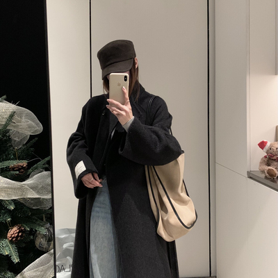 一善-气质设计感长款羊毛外套(配腰带)（含100羊毛）BS6053