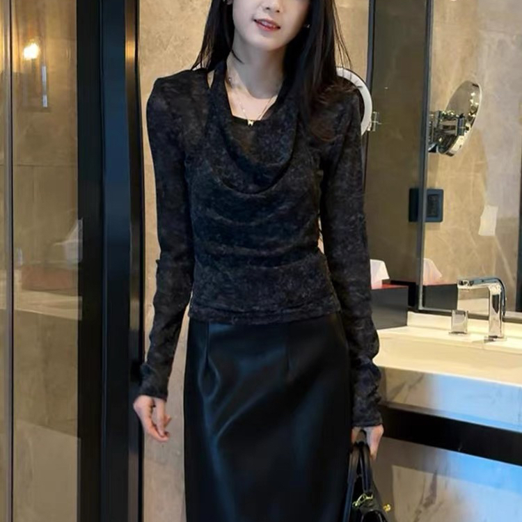 一善法式纯欲小女人挂脖拼接性感时尚小衫S2555
