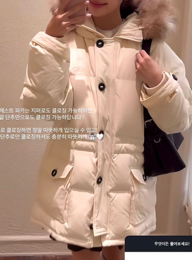 一善排扣插肩袖保暖羽绒服外套(配人造毛毛领可拆)26087