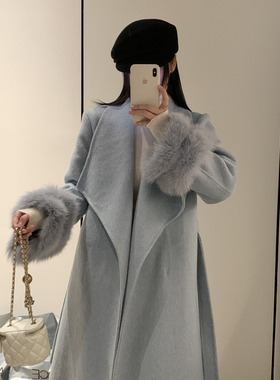 一善版显瘦羊毛外套配腰绳,真狐狸毛袖套含100澳毛110310W12