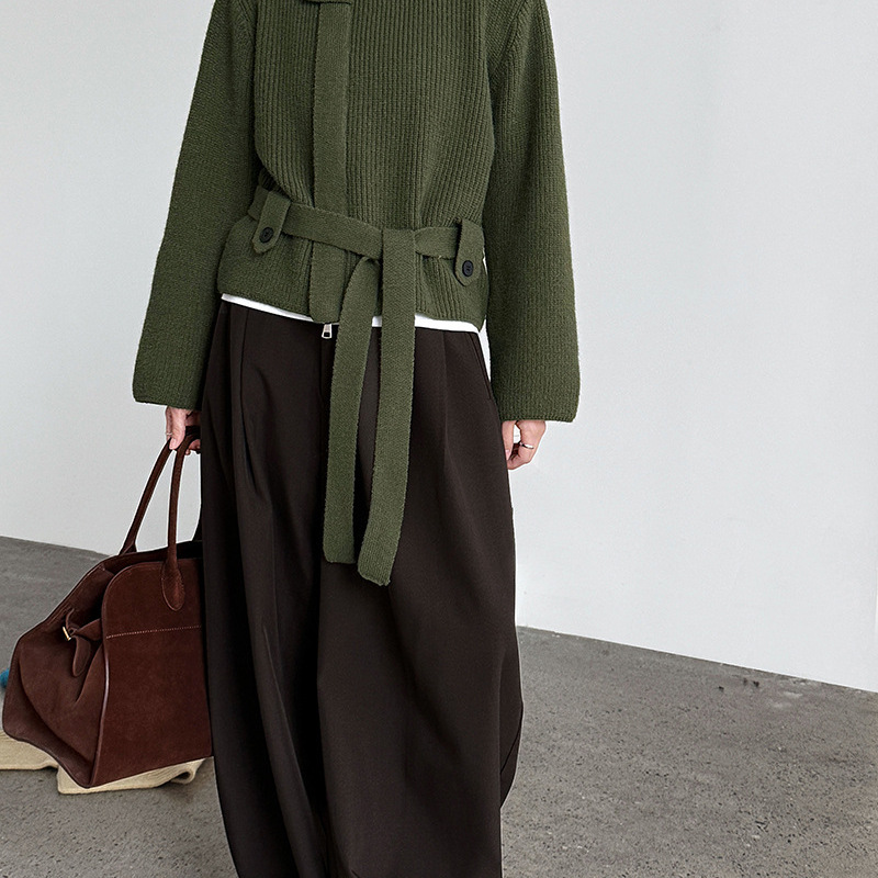 一善设计杭州站-UNT气质通勤系带收腰廓形针织开衫(配腰带)ss906