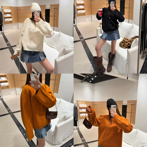 一善冬上新圆领长袖上衣短款保暖毛衣含100羊毛JYYC322