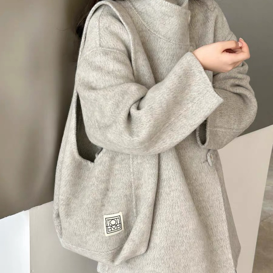 一善高级感高领宽松羊毛外套配包包含100羊毛OY38