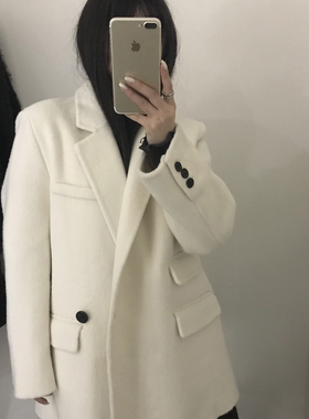 一善韩系简约通勤西装款羊毛外套（含69.4绵羊毛）1008