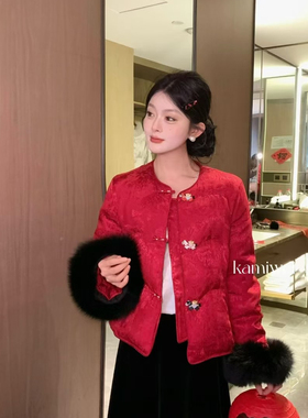 一善家毛袖口女休闲保暖羽绒服外套(配可脱卸狐狸袖口毛)KMW3459