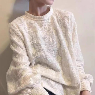 一善26年早春法式复古泡泡袖印花修身短款小衫小衫79B1648