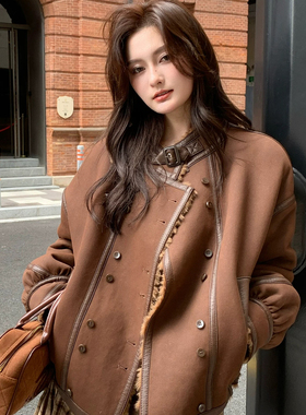 一善风颗粒羊羔毛一体羊剪绒机车服羊毛外套（含100绵羊毛）16278