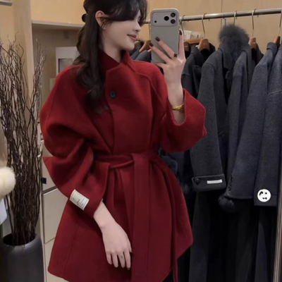 一善系高级感宽松百搭慵懒系带羊毛外套(配腰带)(含70羊毛)y2502