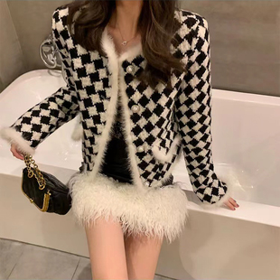 一善款气质设计感棋盘格子小个子上衣短外套0007216