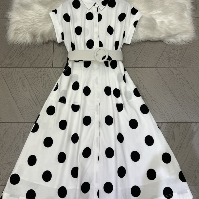 一善设计上新波点亚麻连衣裙配定制腰带连衣裙(配腰带)Y20128