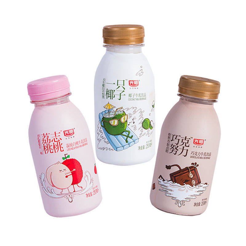 光明一只椰子250ml/瓶巧克努力荔枝白桃低温含乳饮料