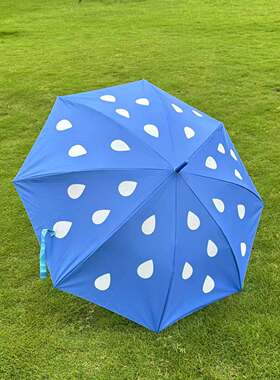 韩系蓝白雨滴长柄伞加固防风雨伞