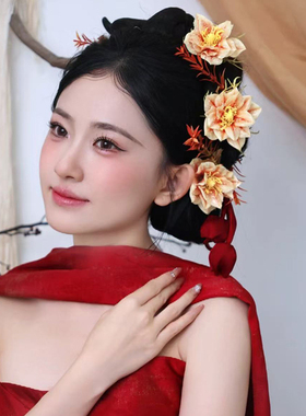 新中式古风高级感橘黄色仿真花