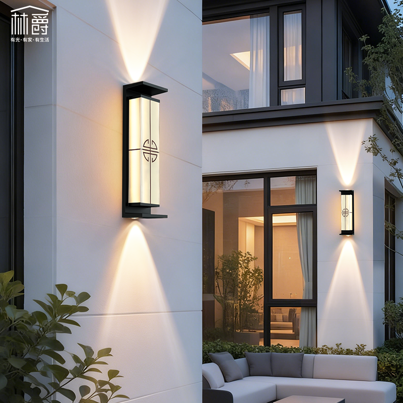 新中式太阳能户外壁灯防水别墅庭院灯室外围墙大门长条壁灯接电款