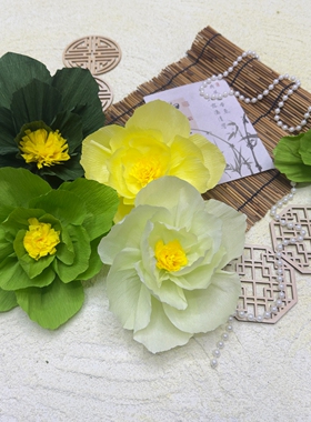 幼儿园环创绿色系国风褶皱纸花古风新中式文化墙背景墙布置装饰