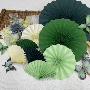 幼儿园小学国风环创绿色系纸扇纸花diy手工材料折纸扇莫兰迪色系