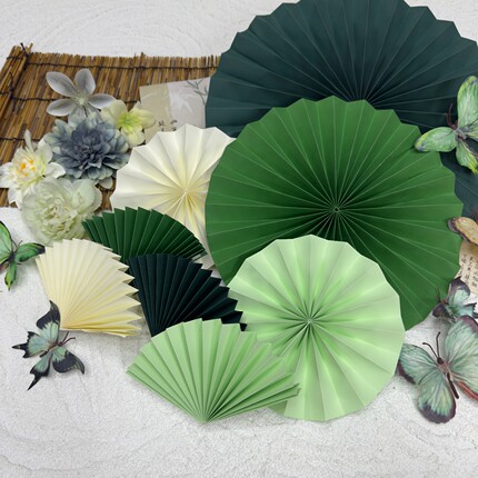 幼儿园小学国风环创绿色系纸扇纸花diy手工材料折纸扇莫兰迪色系