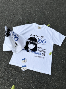 男同款 涩谷女孩手绘漫画短袖 重磅280GT恤高街vintage印花纯棉半袖