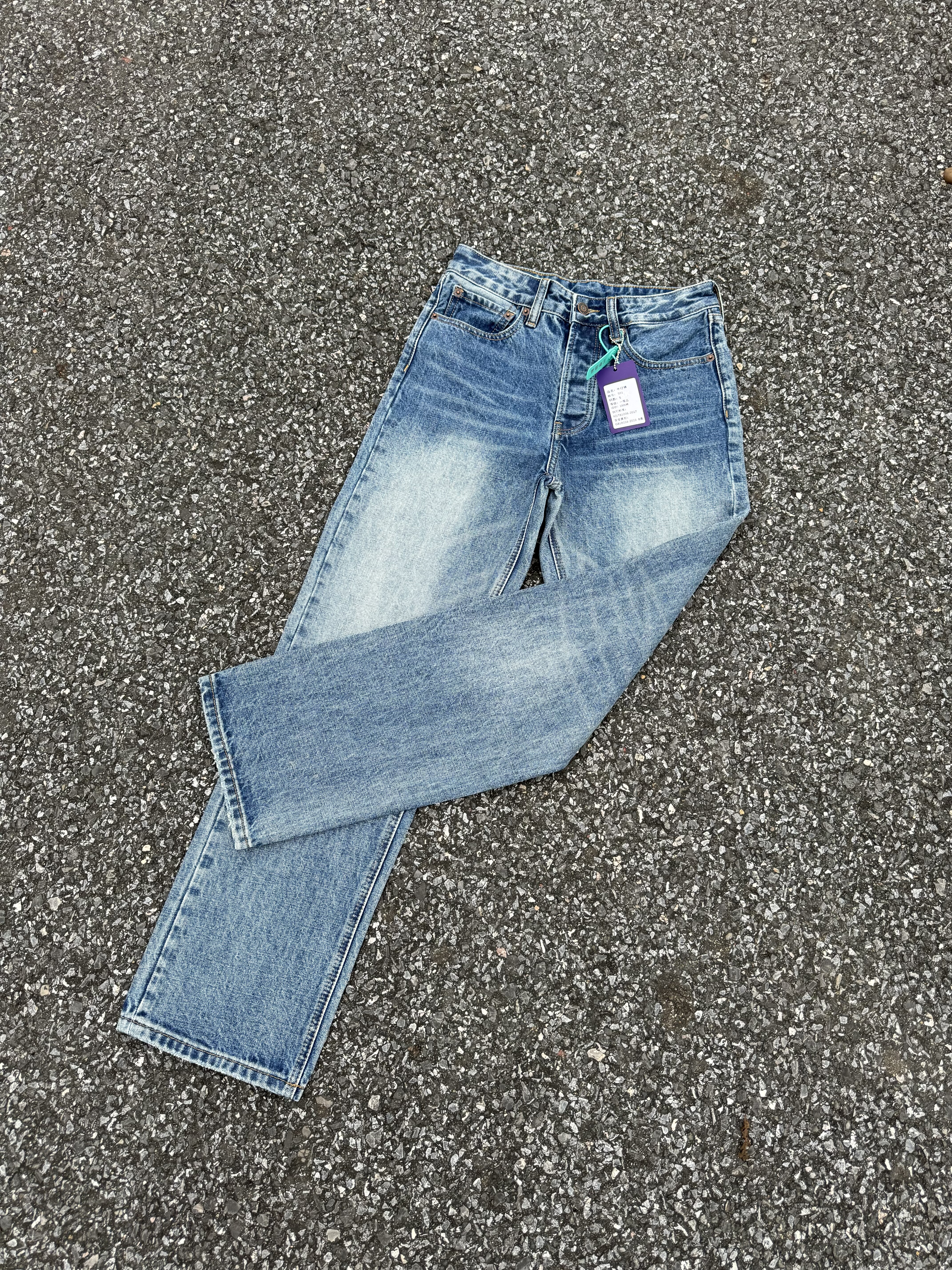 thumbnail for Ice blue Vintage501 jeans 90S vintage wash cleanfit trousers hand wipe lint 15oz