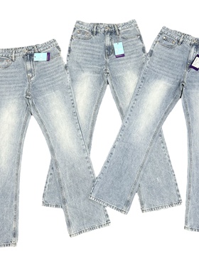 cleanfit冰蓝517风格水洗复古牛仔裤微喇做旧vibe风kennijima同款