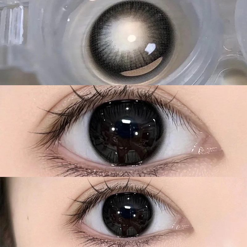 纯欲风小黑豆美瞳年抛隐形眼镜黑色日常小直径半年抛隐形眼镜盒tn