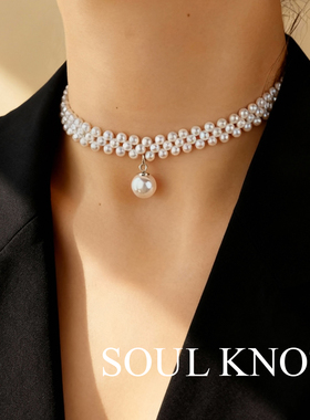 法式小珍珠颈链choker编织项圈