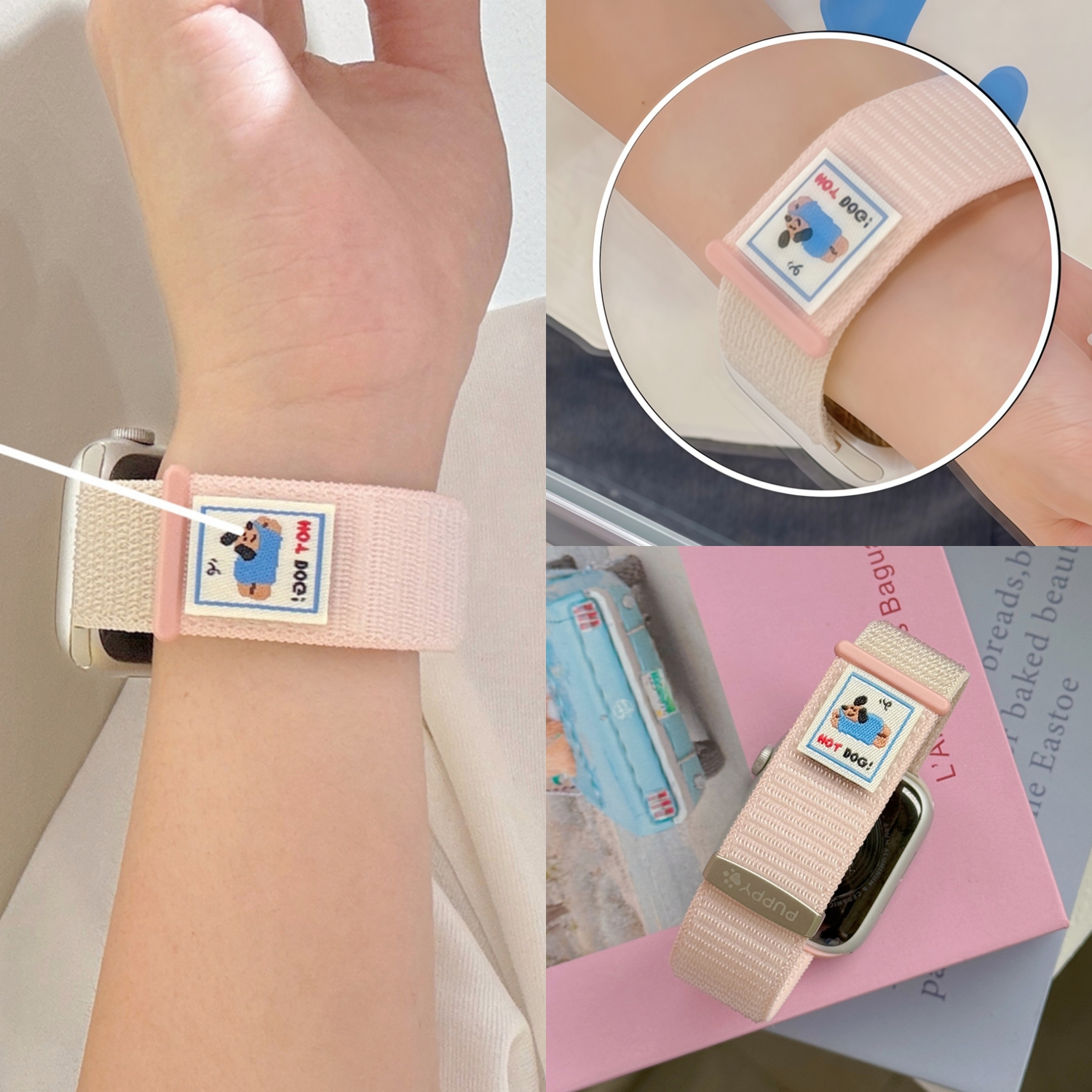 适用iwatch10表带S11苹果S10手表applewatch新款S9可爱狗狗S8魔术贴S7编织S6卡通se拼色ultra3纯色series男女