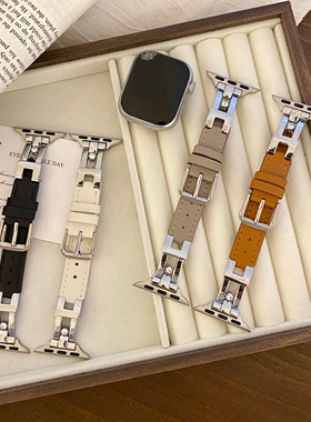 适用applewatch11苹果S10手表S9表带S8金属皮质iwatch10秋冬高级S11针扣式S7654闪钻SE3代Ultra2腕带series女