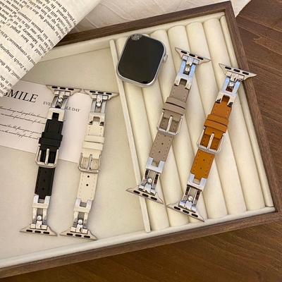 适用applewatch11苹果S10手表S9表带S8金属皮质iwatch10秋冬高级S11针扣式S7654闪钻SE3代Ultra2腕带series女